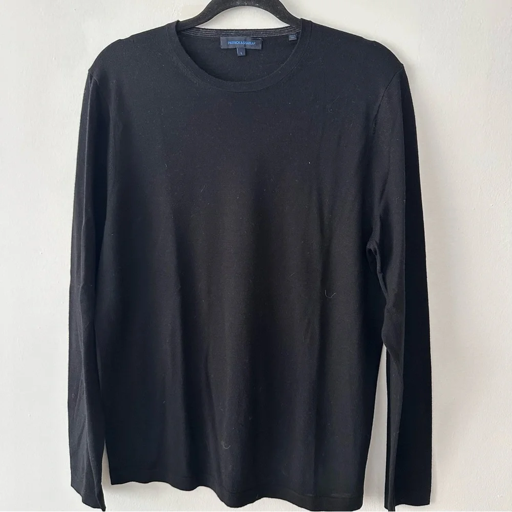 Patrick Assaraf men’s Merino Rib‎ Crew Neck Sweater Color: black Size: Large